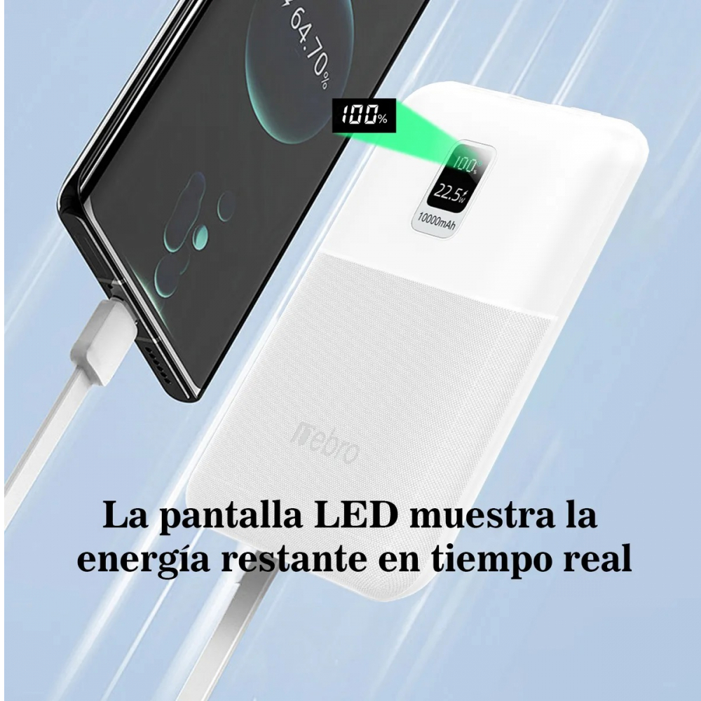 Batería portátil de carga rápida de 10000 mAh color blanco Nebro WB-070 - Miniatura 3