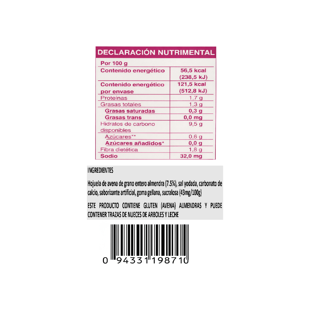 Avena integral instantánea sabor vainilla con almendras Granvita (35 g / 1.23 oz) - Miniatura 2