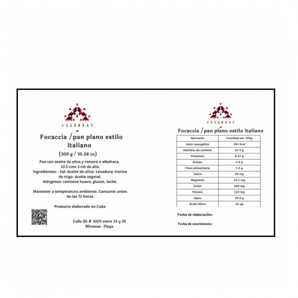 Focaccia, pan plano estilo italiano Assukkar (300 g / 10.58 oz) - Miniatura 3