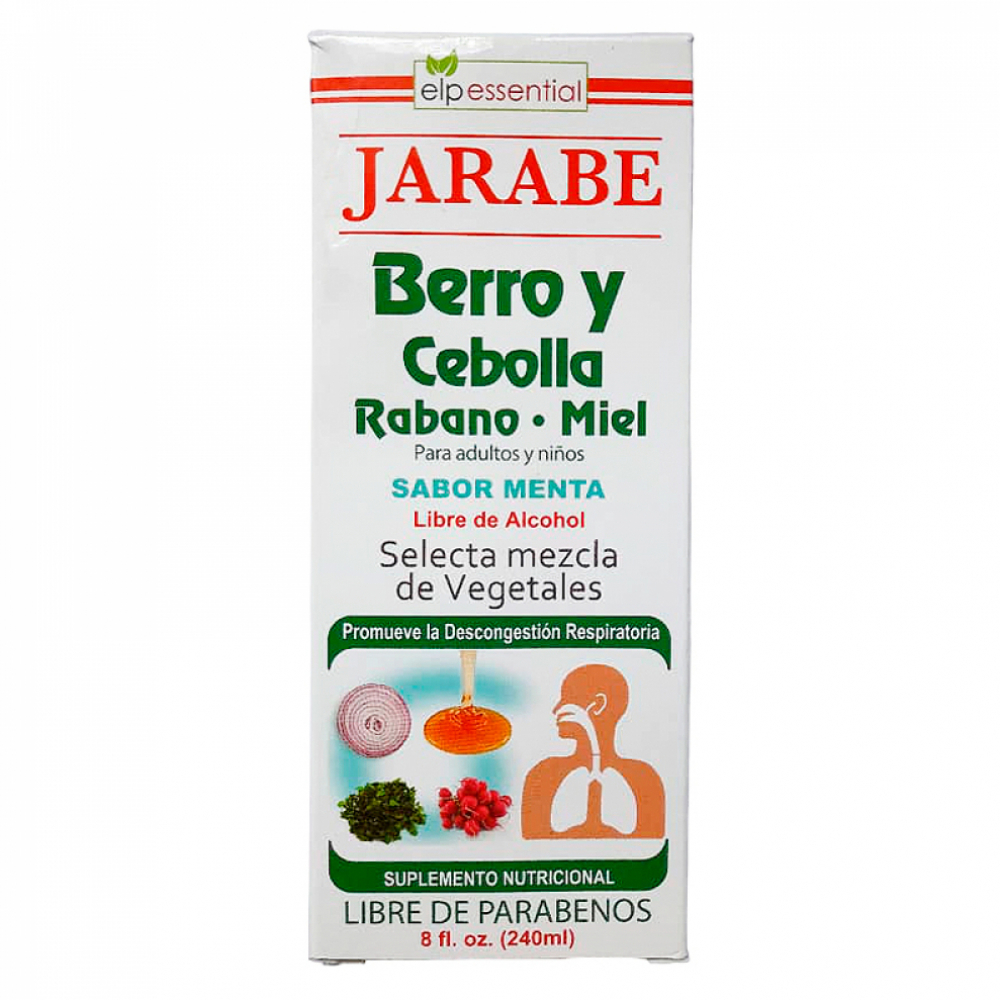 Jarabe de berro, cebolla, rábano y miel sin omega 3. Sabor menta ELP Essential (240 ml / 8 fl. oz) - Miniatura 4