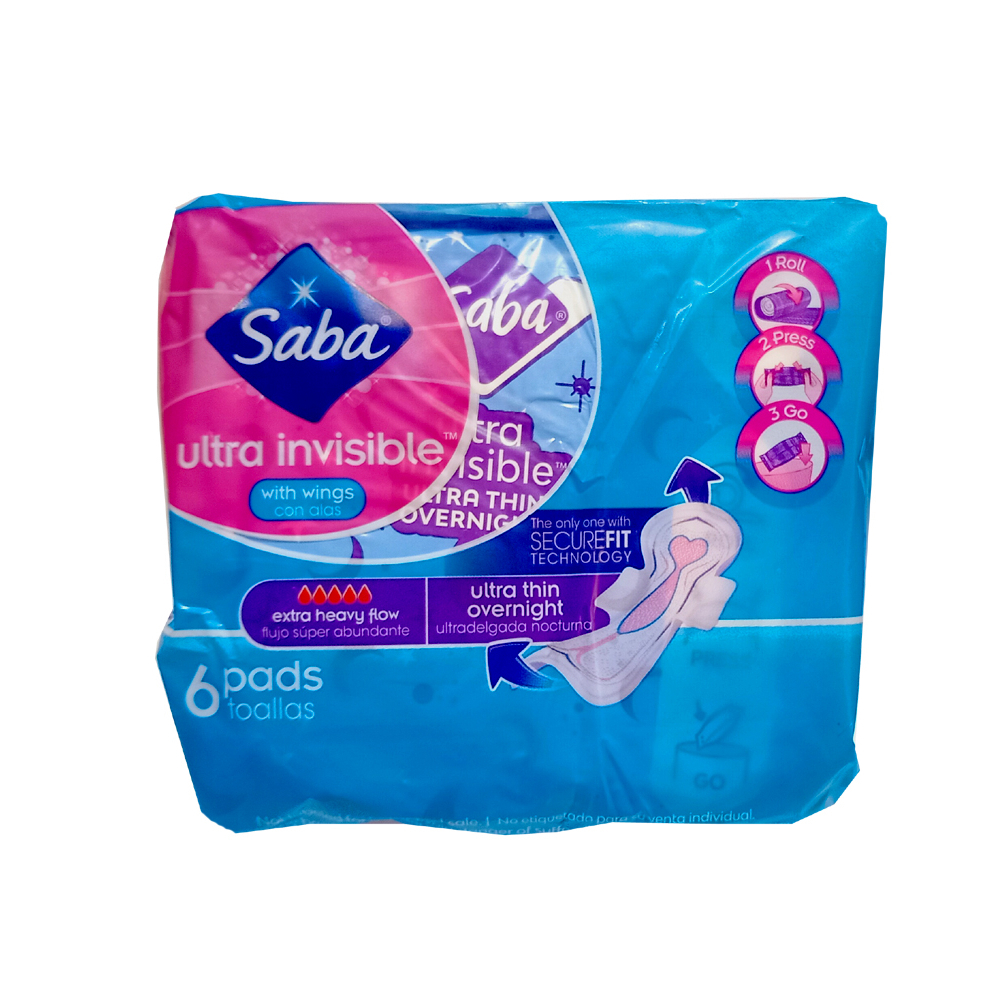 Almohadillas sanitarias flujo súper abundante Saba (6 U) | Supermarket ...