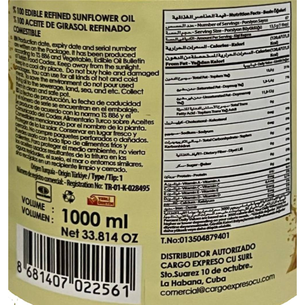 Aceite de girasol refinado Aloy (1 L) - Miniatura 3