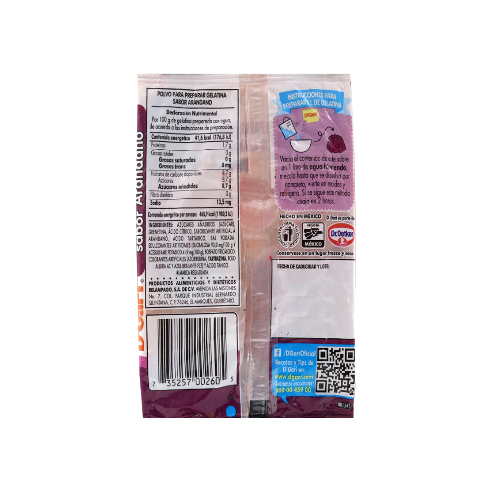 Polvo para preparar gelatina con agua - sabor arándano D'Gari (120 g / 4.23 oz) - Miniatura 4