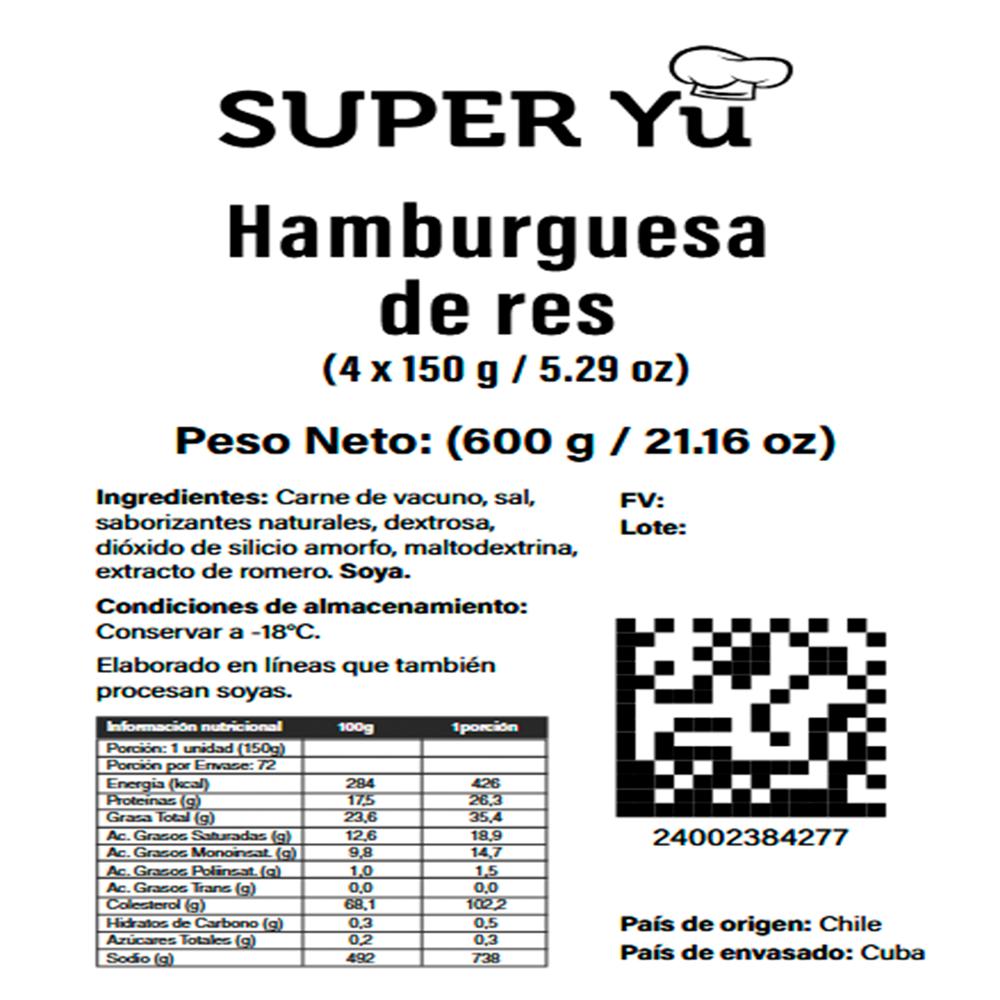 Hamburguesa de res Super Yu (4 x 150 g / 5.29 oz) - Miniatura 4