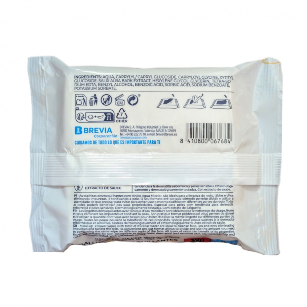 Toallitas desmaquillantes con tónico agua micelar Brevia (15 U) - Miniatura 2