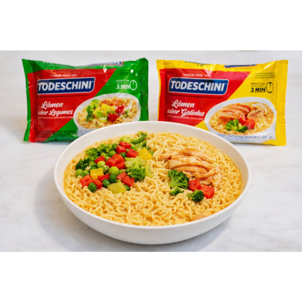 Combo de Fideos instantáneos sabor a legumbres Todeschini (85 g / 2.99 oz) + Fideos instantáneos sabor a pollo Todeschini (85 g / 2.99 oz) - Miniatura 4