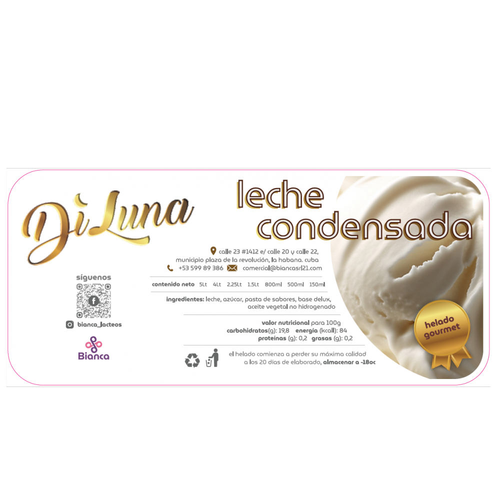 Helado Gourmet Artesanal sabor Leche Condensada Diluna (1.5 L) - Miniatura 3