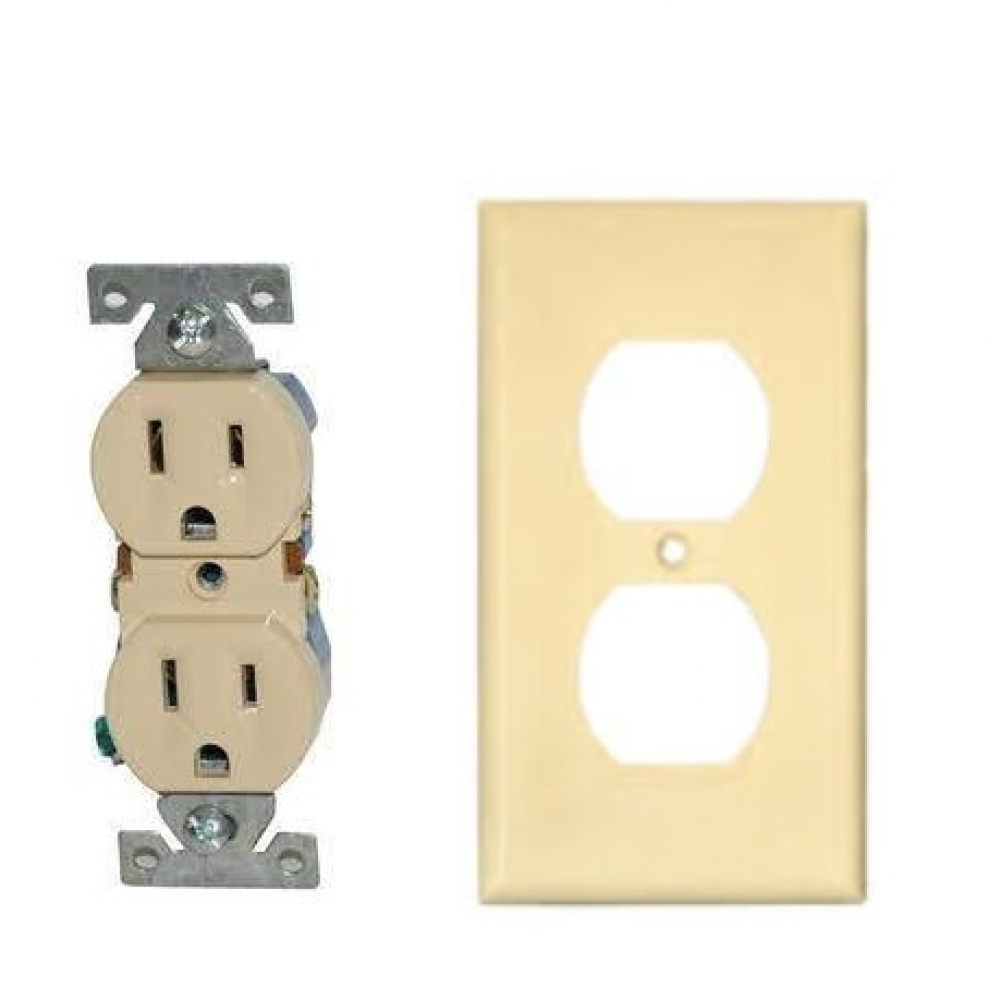 Tomacorriente doble con tapa amarillo - 15 A y 125 V - Drix electric - Miniatura 2