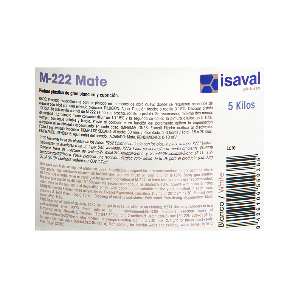 Pintura plástica interior color blanco M - 222 Isaval - Blancolor (5 kg / 11 lb) - Miniatura 3