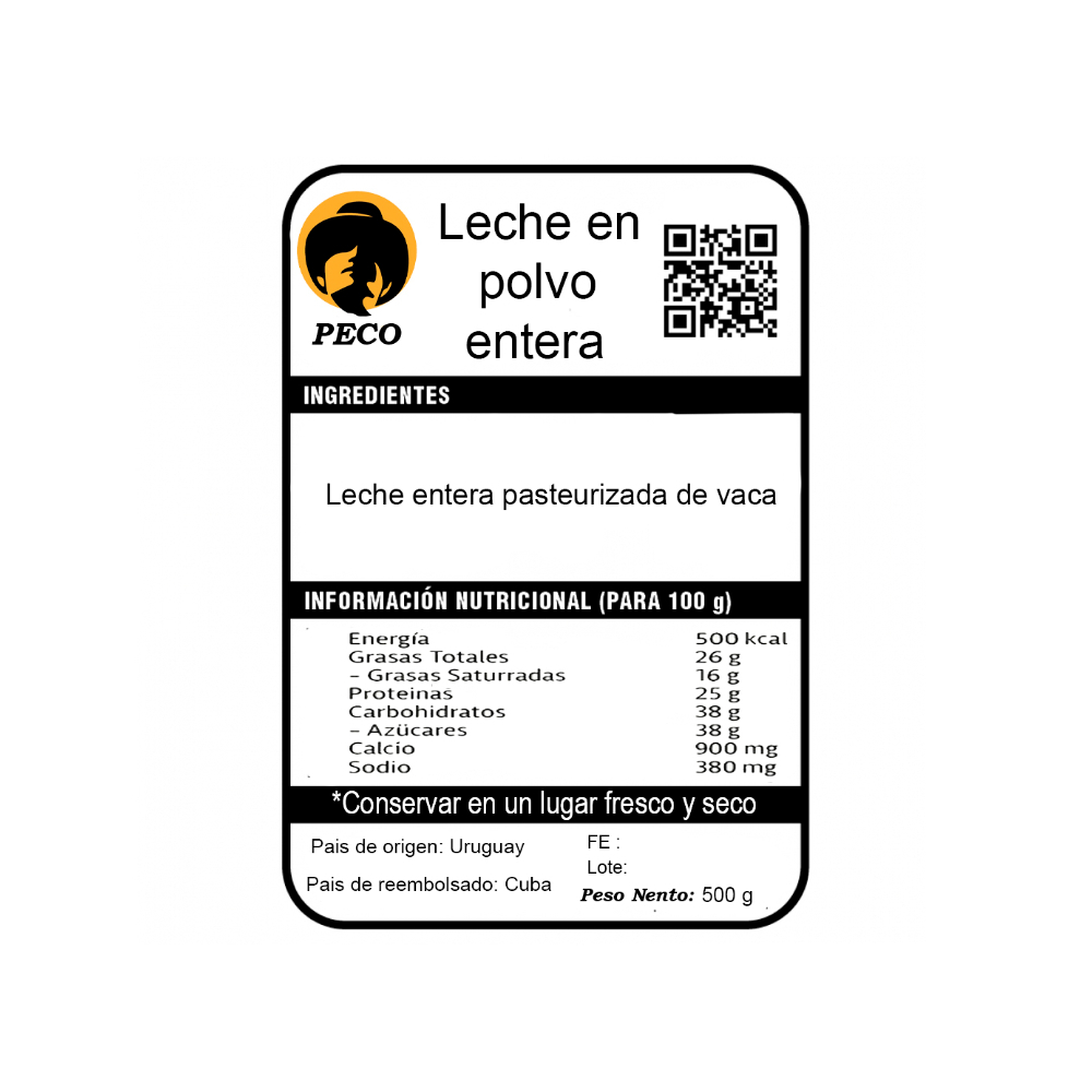 Leche en polvo entera Peco (500 g / 1.1 lb) - Miniatura 3