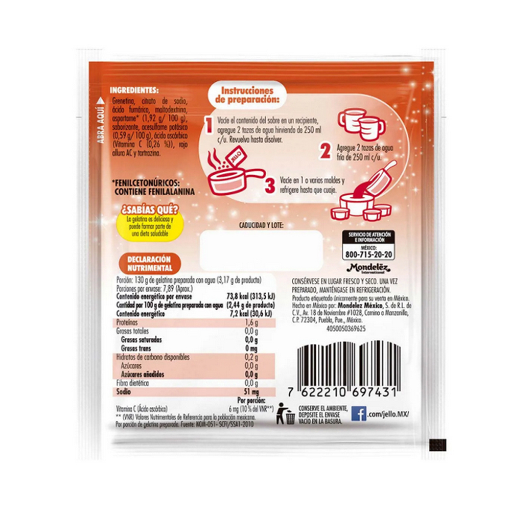 Gelatina sin azúcar fortificada con Vit C sabor durazno Jell-O (25 g) - Miniatura 3
