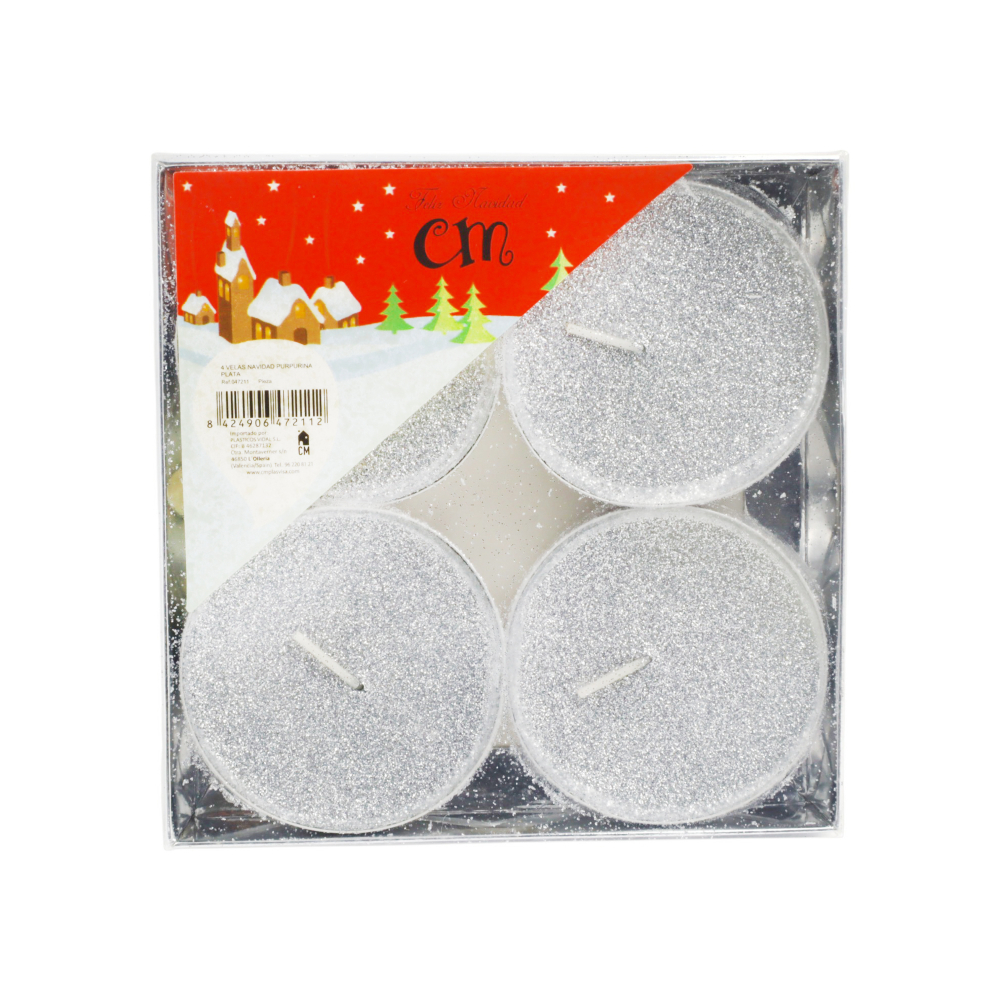 Velas de navidad color plata con purpurina, Casa y Menaje (4 U) - Miniatura 3