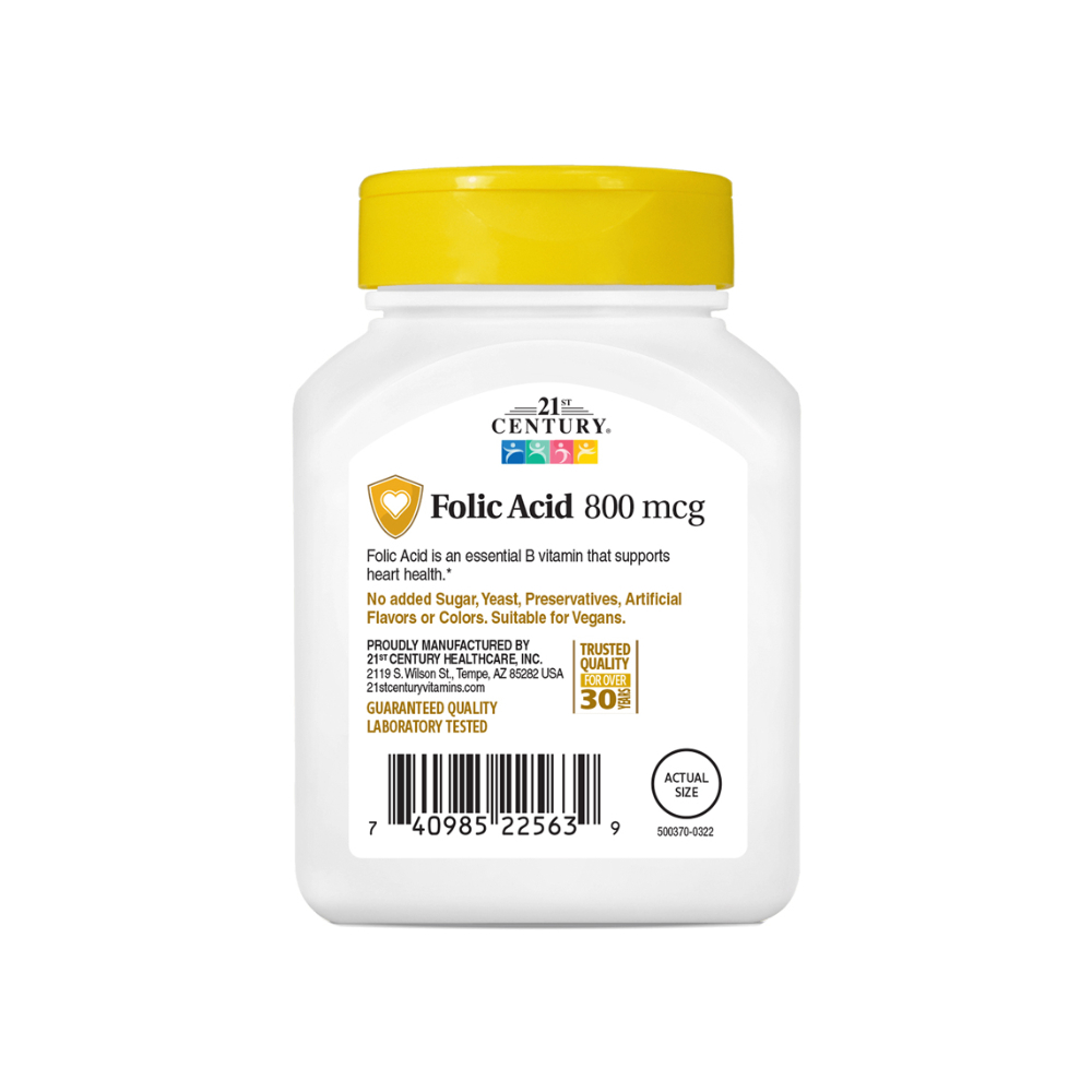 Ácido fólico 800 mcg 21st Century (180 tabletas) - Miniatura 2