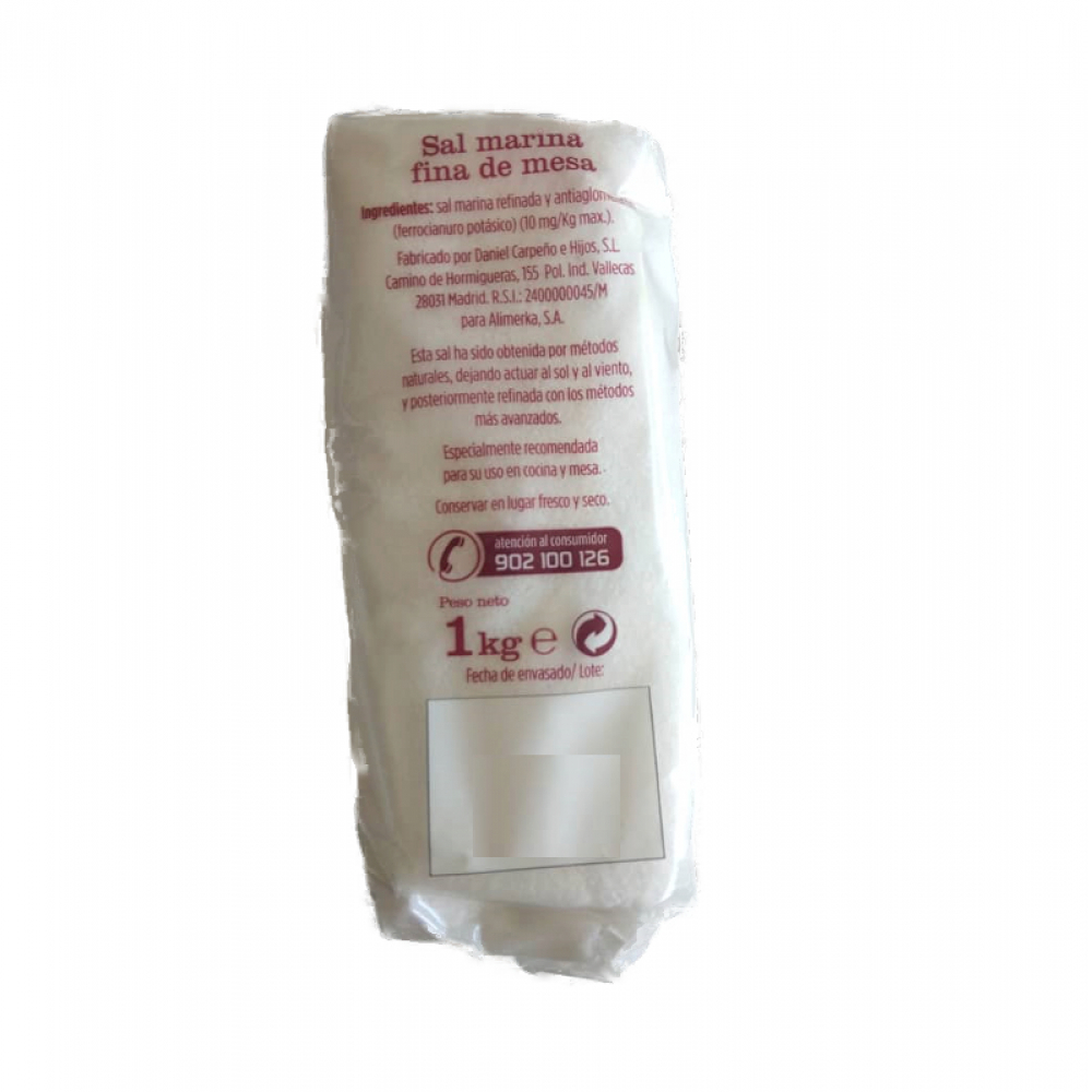 Sal marina fina de mesa Alimerka (1 kg / 2.2 lb) - Miniatura 2