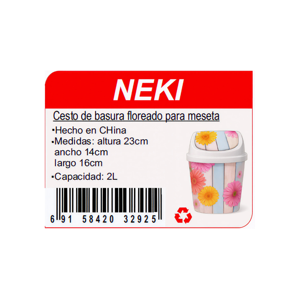 Cesto de basura floreado para meseta Neki - Miniatura 3
