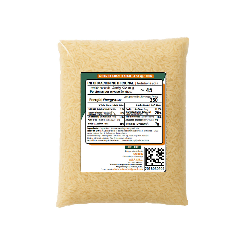 Arroz de grano largo ALLÁ (4.53 kg / 10 lb) - Miniatura 3