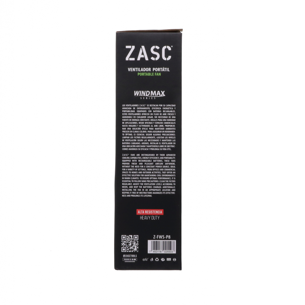 Ventilador portatil recargable Zasc Z-FWS-P8 (20000 mAh) - Miniatura 4