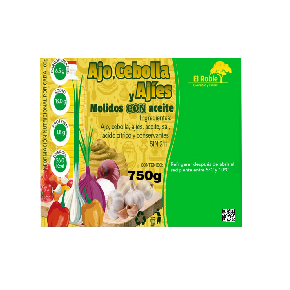 Ajo, cebolla, ajíes molido en aceite El Roble (750 g / 1.65 lb) - Miniatura 2