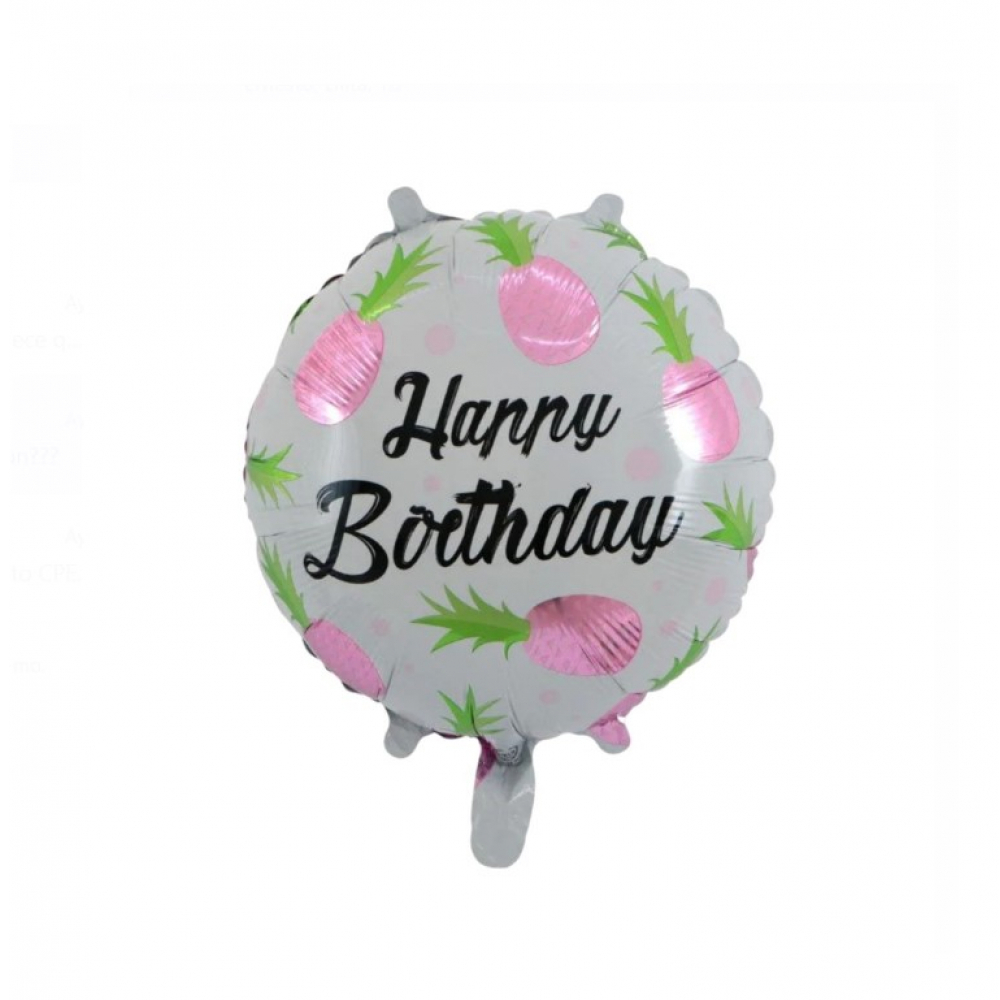 Globo redondo con diseño de piñas rosadas y cartel de Happy Birthday 18 pulgadas Ballon - Miniatura 2