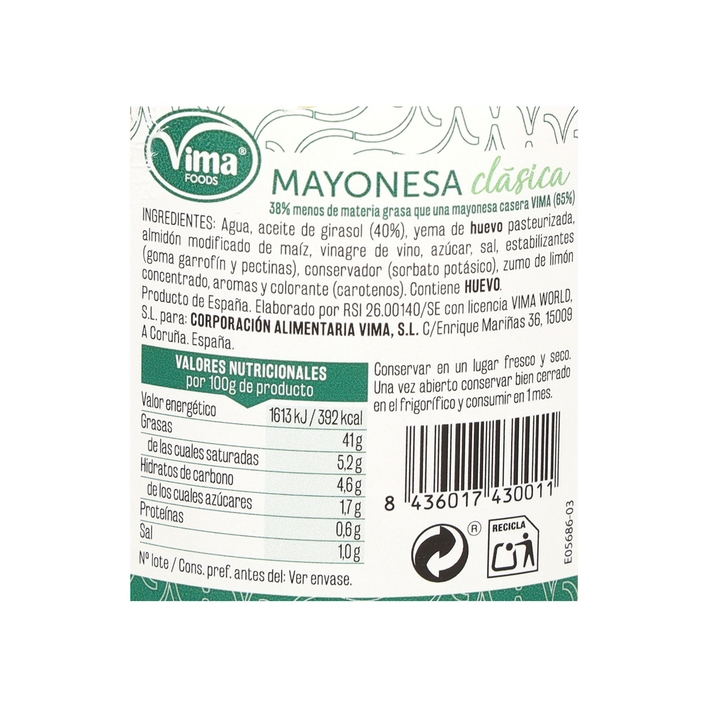 Mayonesa clásica Vima Foods (450 ml) - Miniatura 3