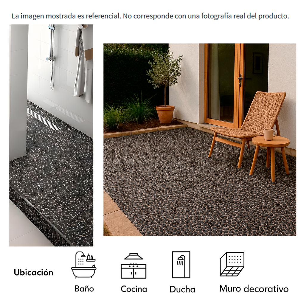 Caja de losas - Mosaico Black beach 27 x 27 cm – piedra de río natural Zeric (10 U) - Miniatura 2