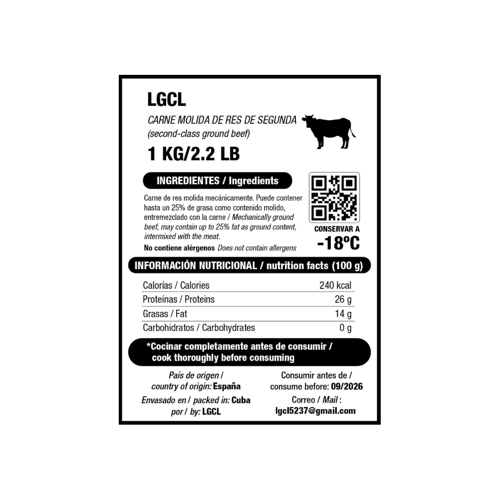 Carne molida de res de segunda LGCL (1 kg / 2.2 lb) - Miniatura 3