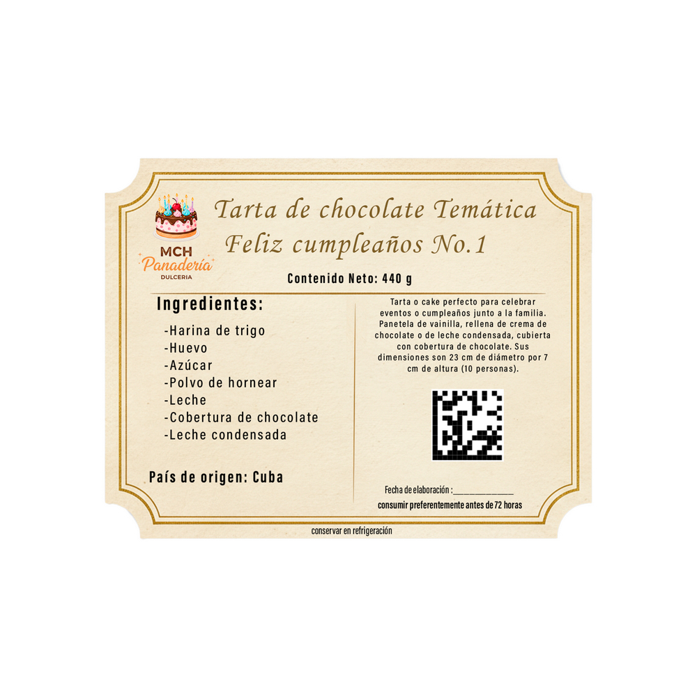 Tarta de chocolate Temática Feliz cumpleaños No.1 MCH Panadería (10 comensales) - Miniatura 2