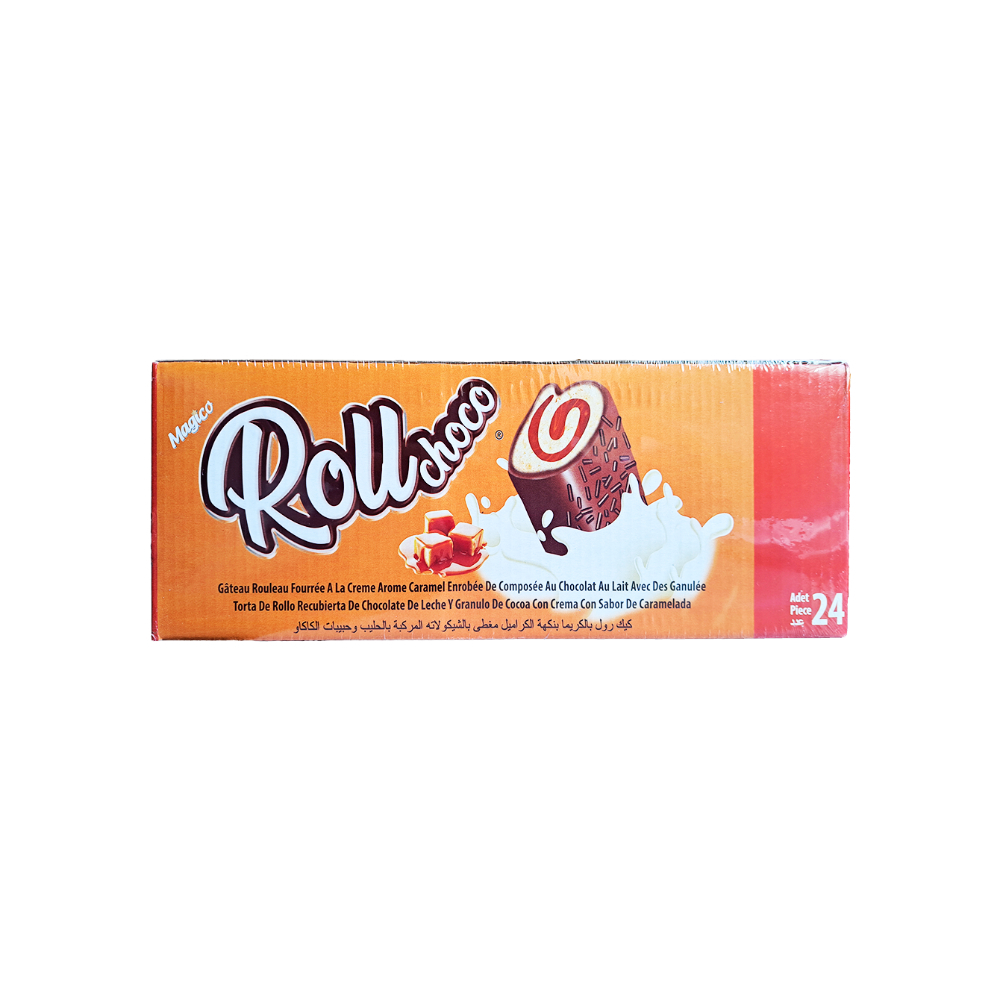 Rollo de pastel de crema y cacao con sabor a caramelo, recubierto de gránulos de chocolate con leche Rollchoco (960 g / 2.11 lb) - Miniatura 2