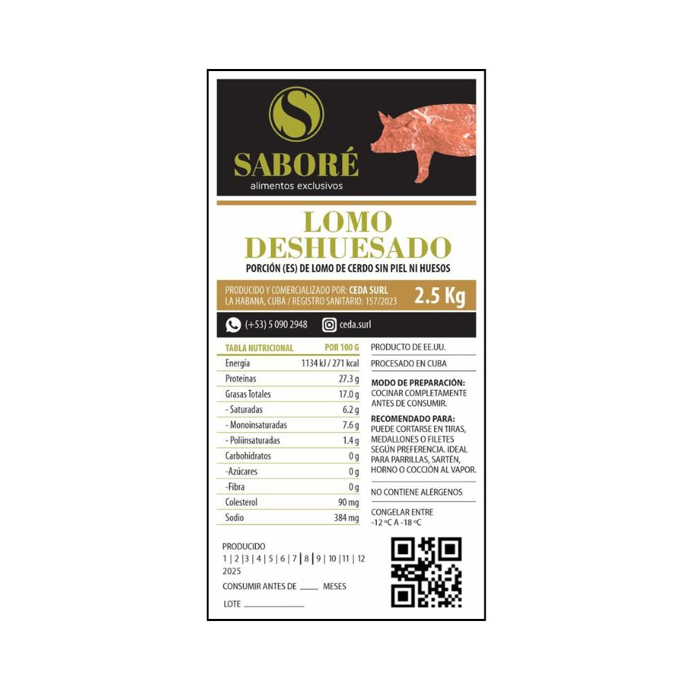 Lomo de cerdo sin piel y sin huesos Saboré (2.5 kg / 5.5 lb) - Miniatura 3
