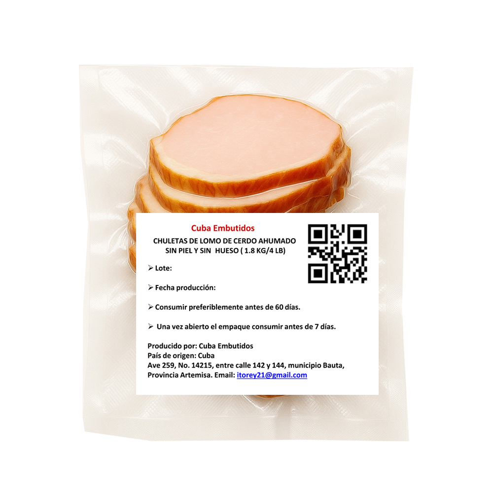 Chuletas de lomo de cerdo ahumado sin piel y sin hueso Cuba Embutidos (1.8 kg / 4 lb) - Miniatura 4