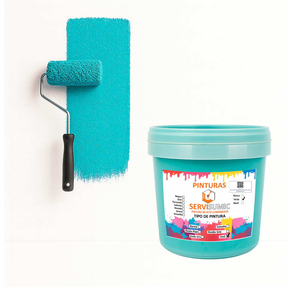 Pintura de vinil para interiores color verde SERVISUMIC (4 L) - Miniatura 4