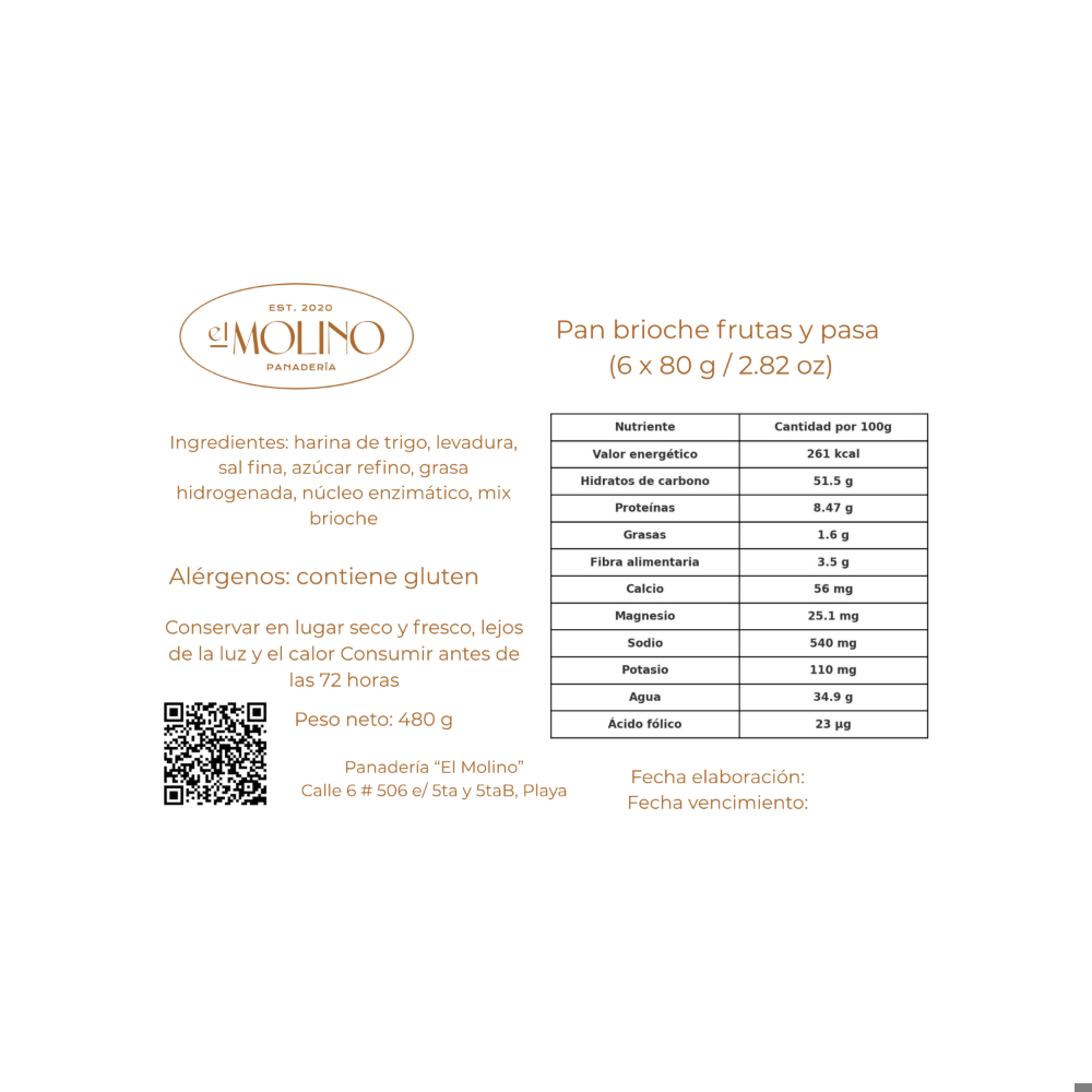 Pan brioche frutas y pasas El Molino (6 x 80 g / 2.82 oz) - Miniatura 3