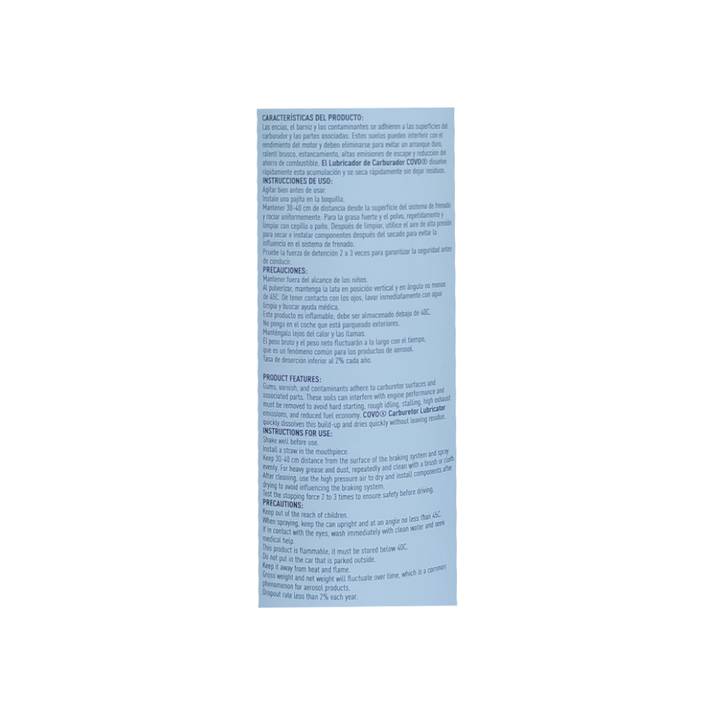 Limpiador de carburador en spray Covo (450 ml) - Miniatura 4