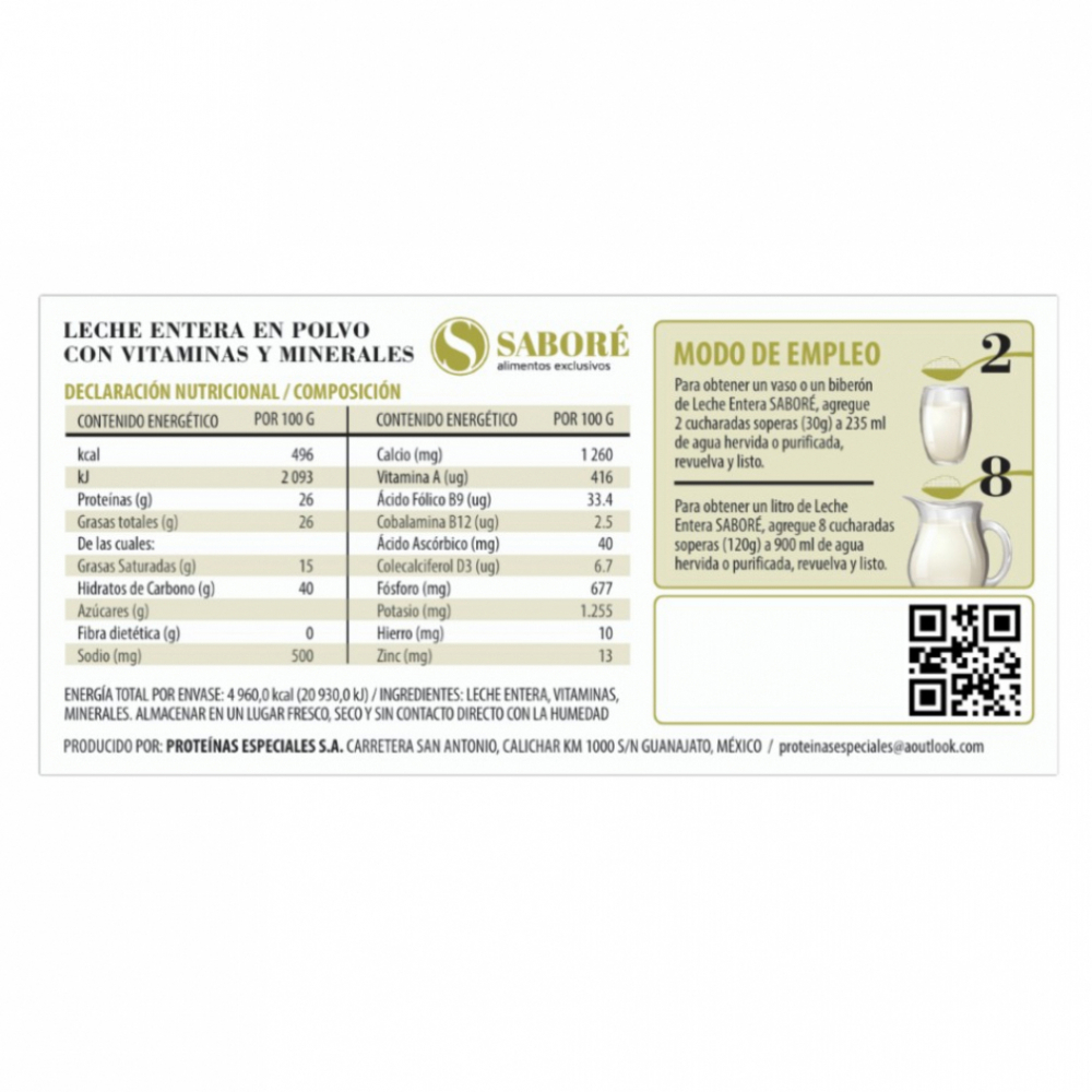 Leche entera en polvo Saboré (4 x 1 kg / 2.20 lb) - Miniatura 2