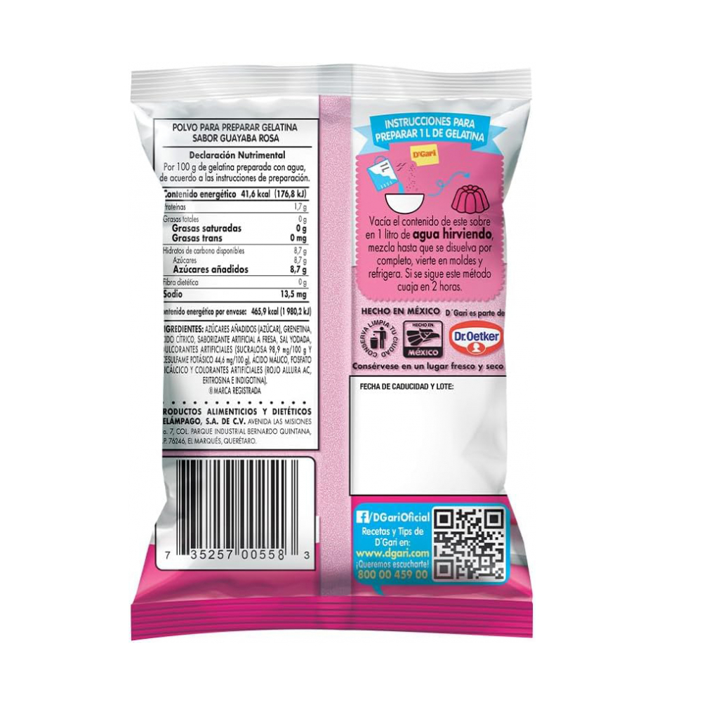 Polvo para preparar gelatina con agua sabor guayaba rosa D'Gari (120 g / 4.23 oz) - Miniatura 2