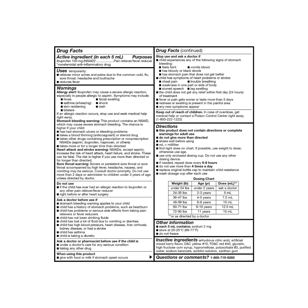 Ibuprofeno en suspensión oral para niños con sabor a baya Equate (118 ml / 4 fl.oz) - Miniatura 2