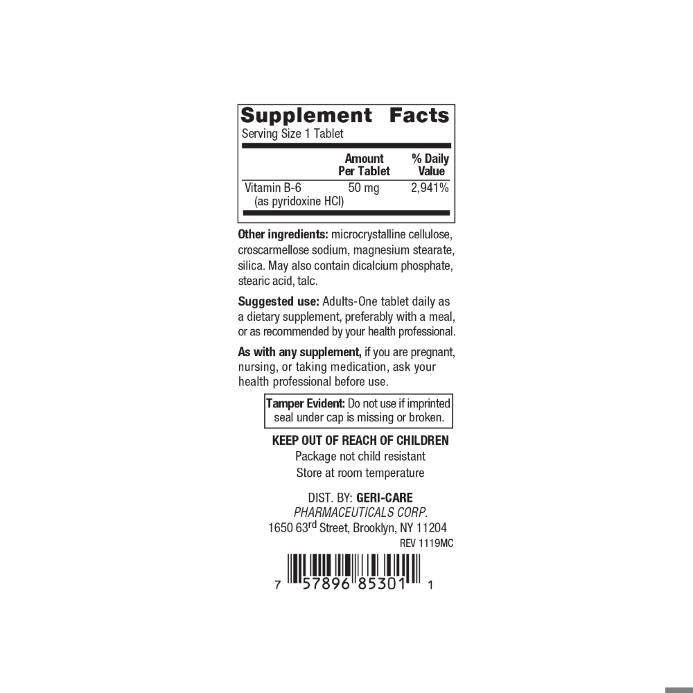 Vitamina B-6 50 mg Gericare (100 tabletas) - Miniatura 4
