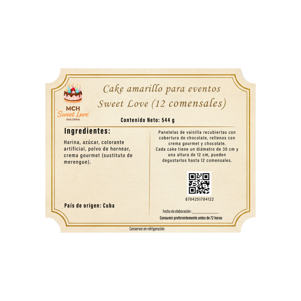 Cake amarillo para eventos Sweet Love MCH Panadería (12 comensales) - Miniatura 3