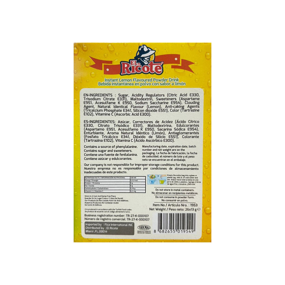 Refresco en polvo sabor limón El Ricote (26 x 13 g) - Miniatura 3