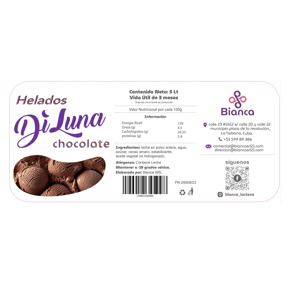 Helado sabor chocolate DiLuna (5 L) - Miniatura 2