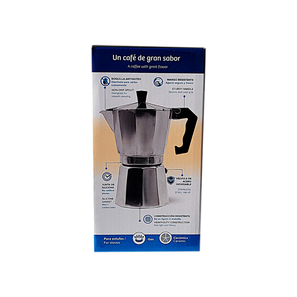 Cafetera italiana tradicional de 6 tazas Excalibur - Miniatura 3
