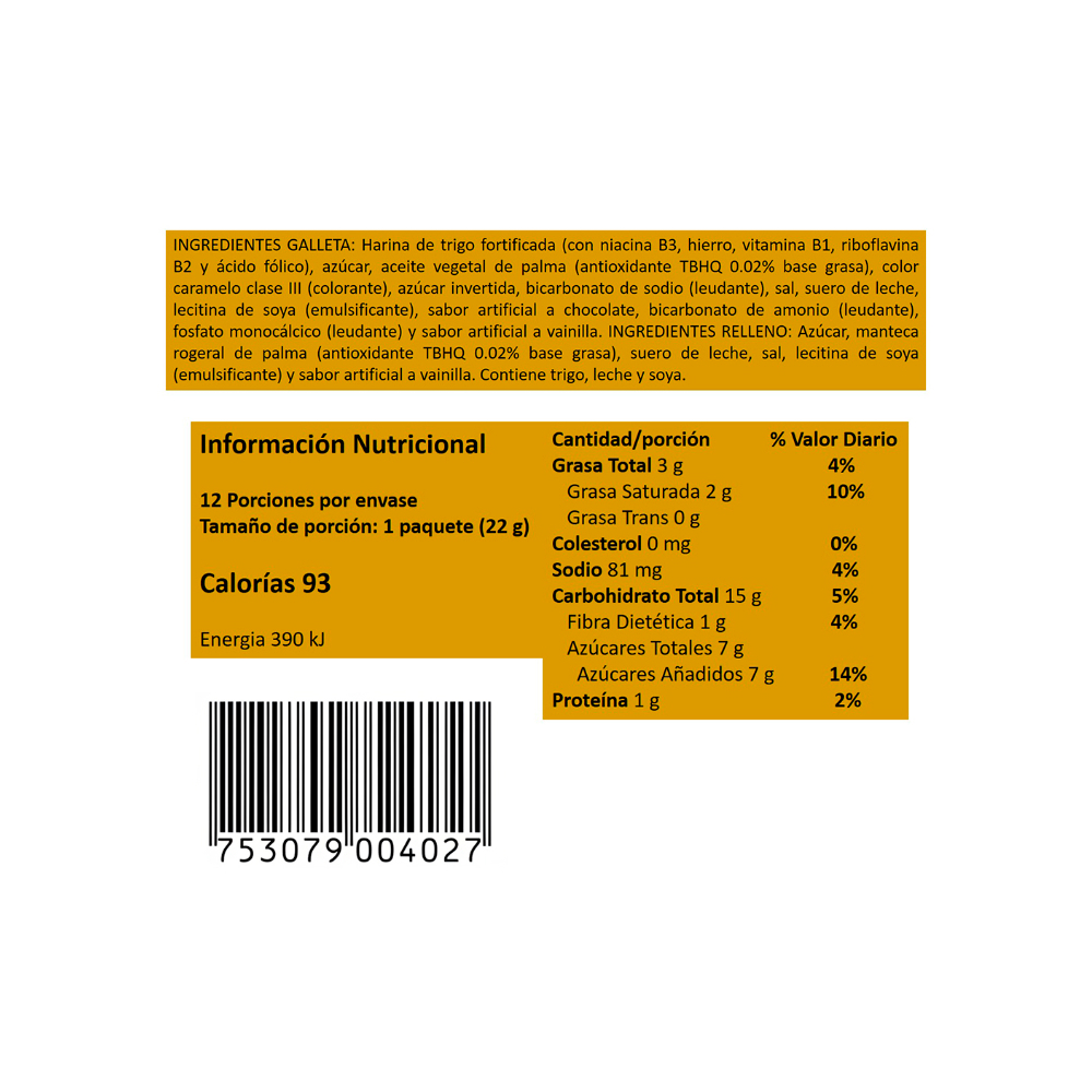 Galleta de chocolate con relleno sabor a vainilla Escolar (264 g / 9.31 oz) - Miniatura 3