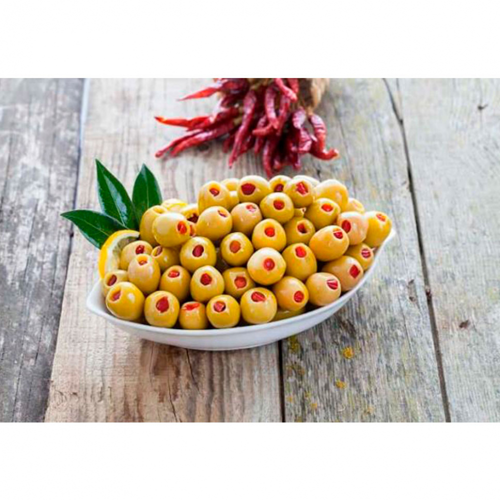 Aceitunas verdes rellenas de pimiento Burcu (580 g / 1.28 lb) - Miniatura 4