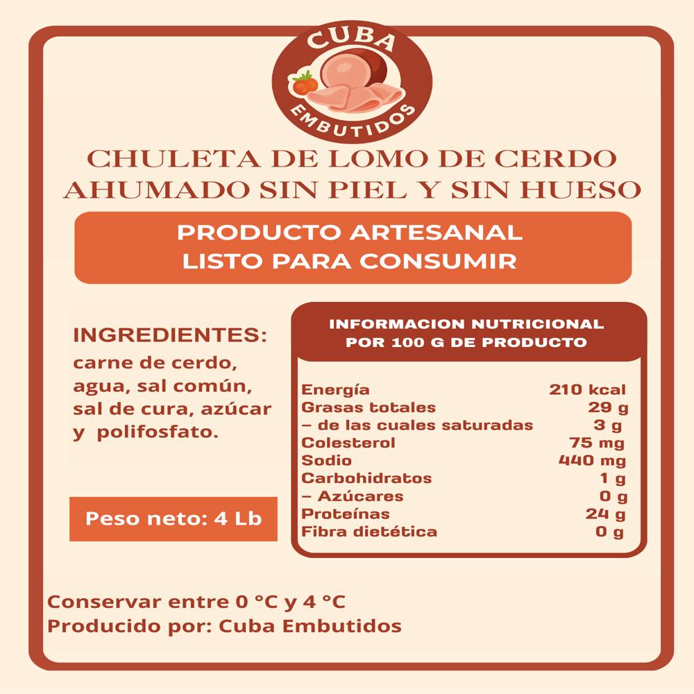Chuletas de lomo de cerdo ahumado sin piel y sin hueso Cuba Embutidos (1.8 kg / 4 lb) - Miniatura 3