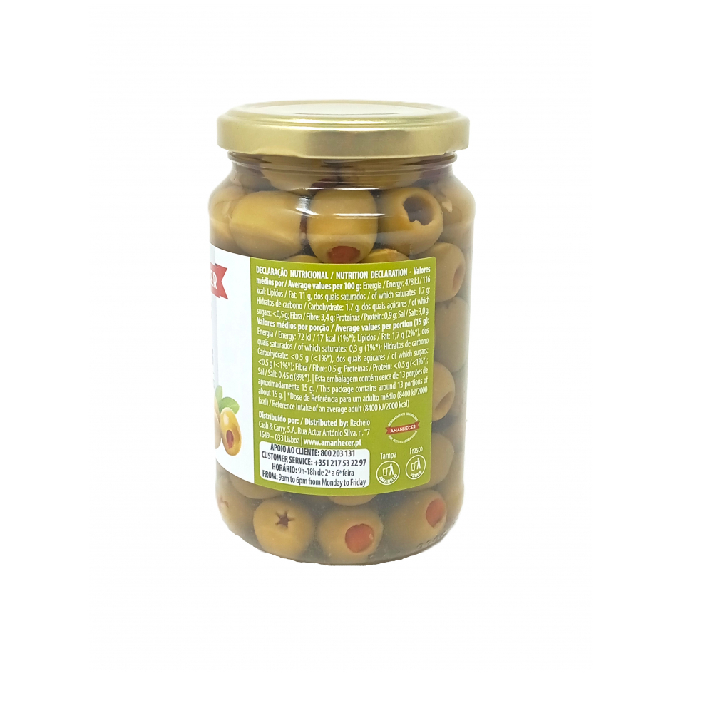 Aceitunas verdes rellenas con pasta de pimientos en salmuera Amanhecer (340 g / 11.9 oz) - Miniatura 3