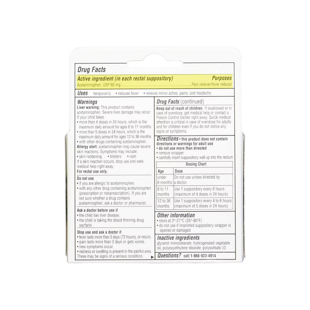Supositorios de acetaminofén 80 mg FeverAll (6 supositorios) - Miniatura 2