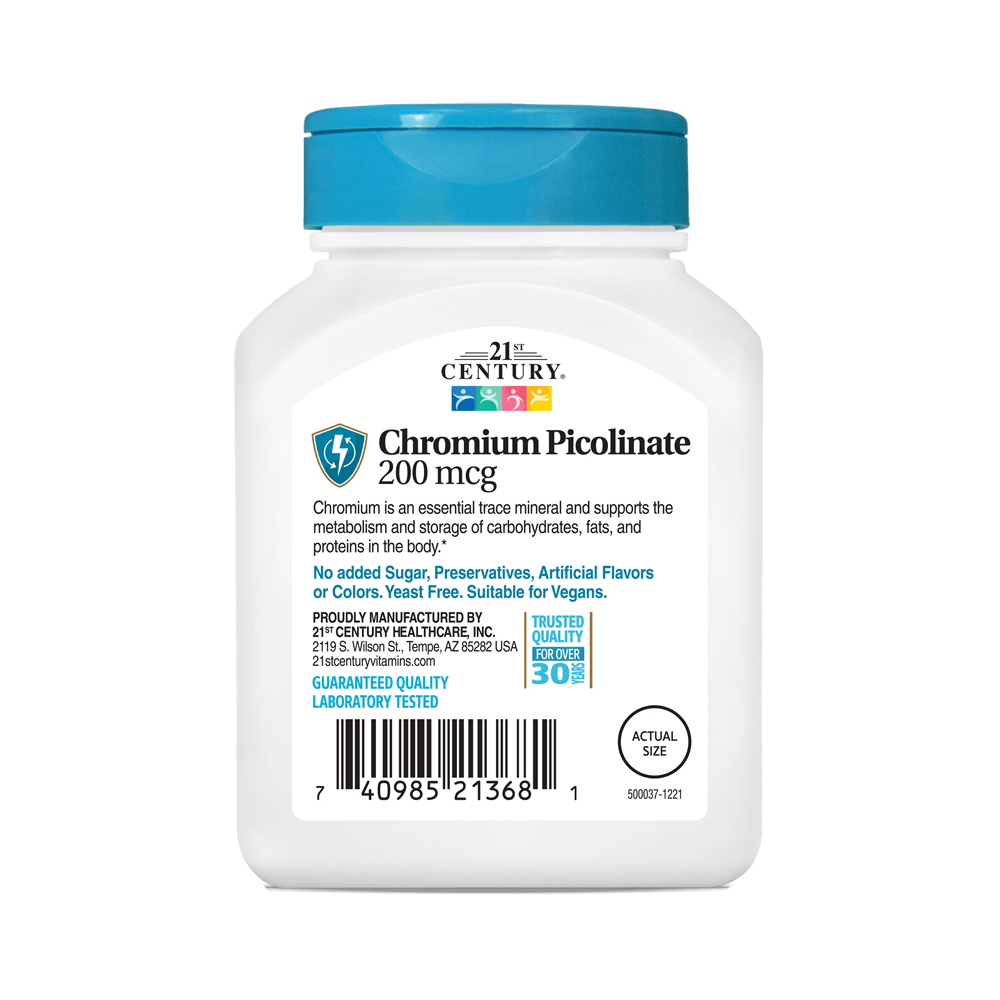 Picolinato de cromo 200 mcg 21st Century (100 tabletas) - Miniatura 4