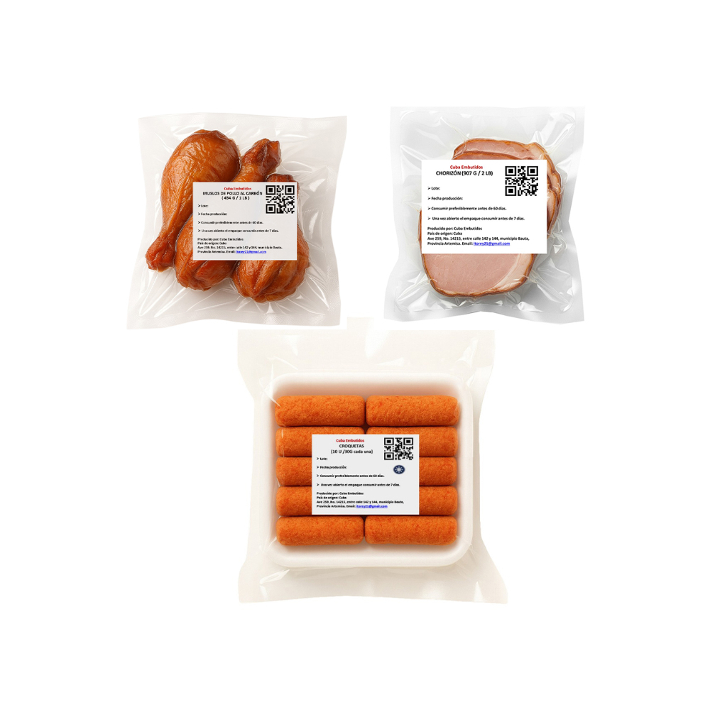 Chuletas de lomo de cerdo ahumado sin piel y sin huesos+ Muslos de pollo al carbón + Croquetas de jamón - Miniatura 3