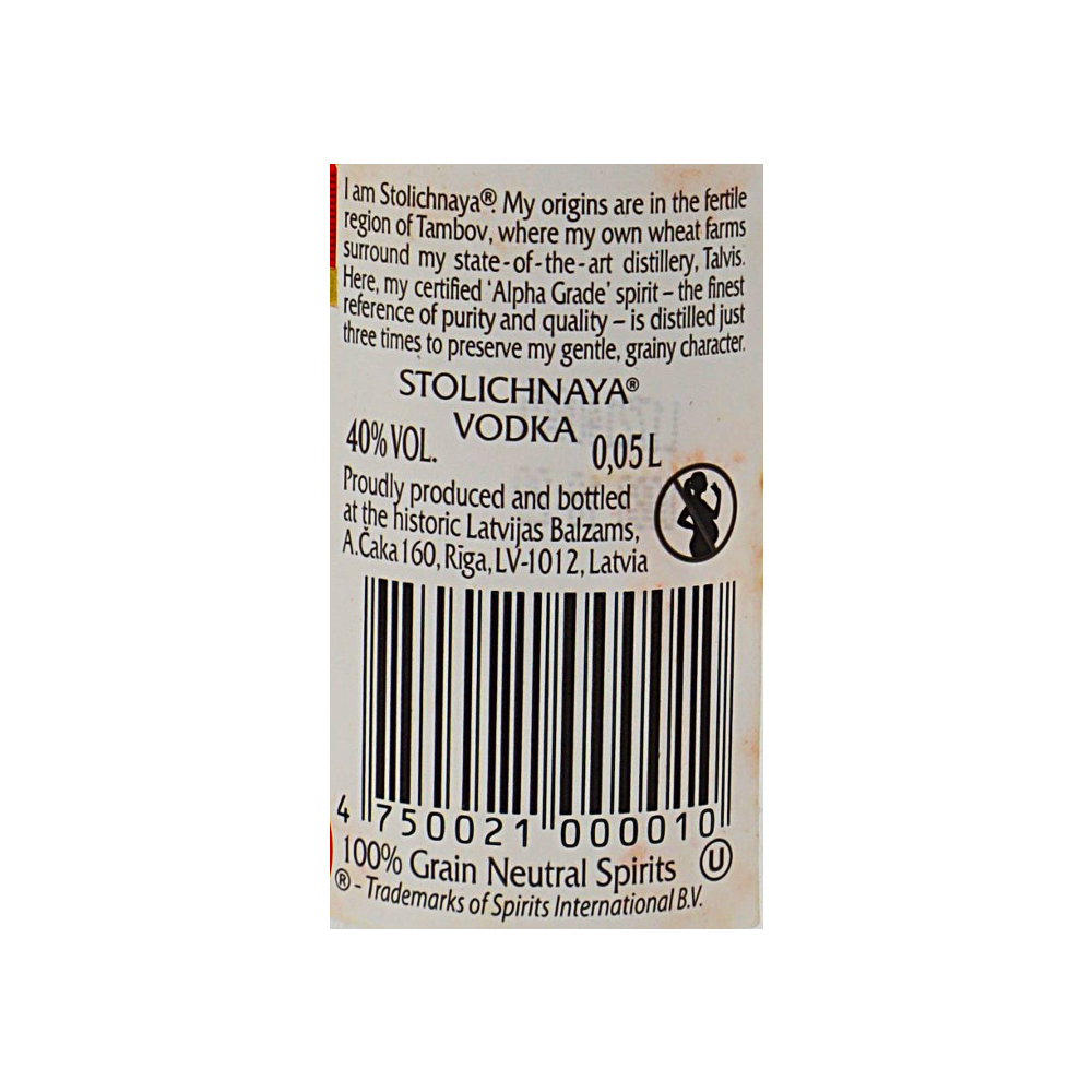 Vodka Stolichnaya (50 ml) - Miniatura 3