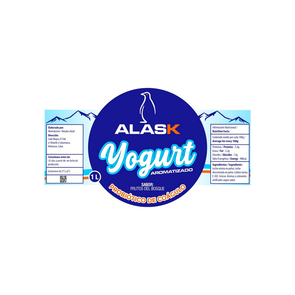 Yogurt probiótico de coágulo sabor frutos del bosque Alask (1 L) - Miniatura 2